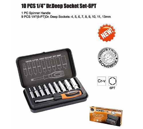 Somafix SFX1104 (2528) Гедора со патент клучеви 1/4" - сет 10 парчиња
