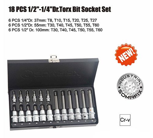 Somafix SFX1100 (2530) Гедора со патент клучеви 1/2"-1/4" - сет 18 парчиња