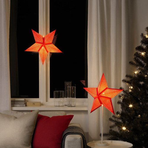 IKEA STRALA Столна ламба во форма на ѕвезда црвена боја