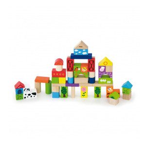 VIGA Дрвена играчка коцки фарма сет од 50